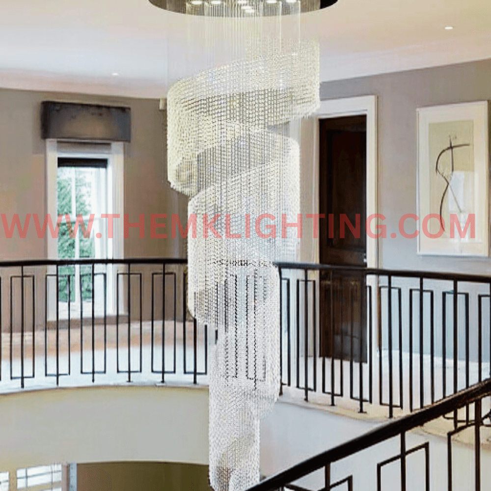 Spiral Crystal Chandelier for Duplex Staircase by M.K Lighting