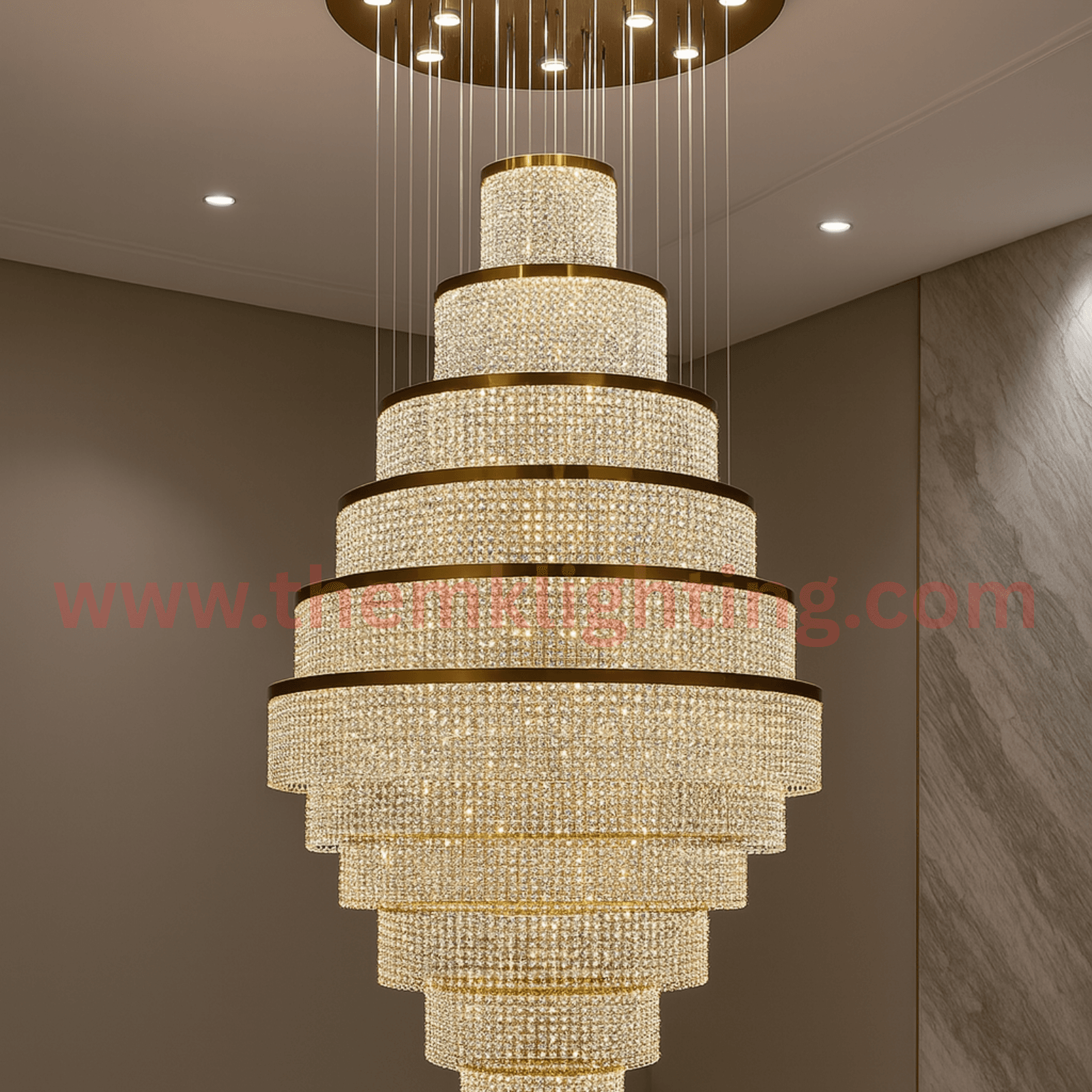 Duplex Crystal Chandelier hanging for high ceiling space