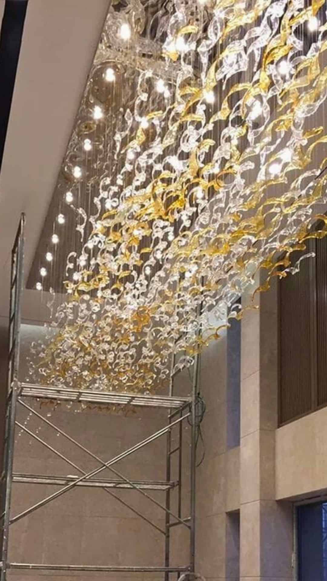 SBR Convention Hyderabad Custom Premium Chandelier Installation by M.K Lighting