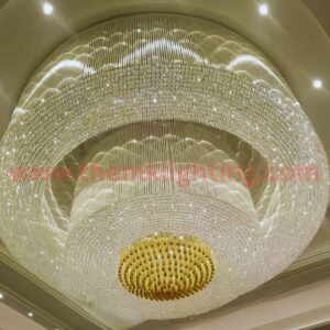 Luxury Round Crystal Chandelier with Golden Center Drop for Banquet Halls