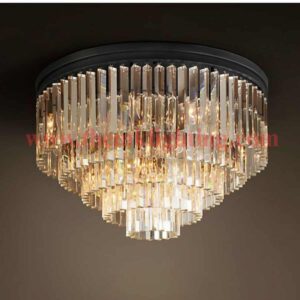 Luxury Flush Mount Crystal Chandelier – 900mm SS Base with Flat Cut Glass