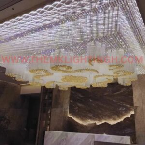 Long Rectangle Crystal Chandelier – Grand Flush Ceiling Lighting for Banquets & Hotels