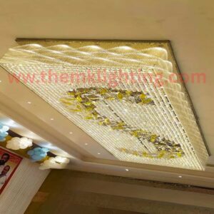 Rectangular Crystal Ceiling Chandelier with Leaf Design for Banquet Halls