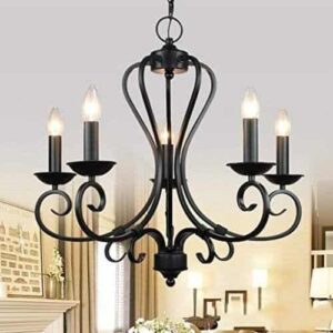 Classic Black Wrought Iron Chandelier – 5 Light Vintage Look